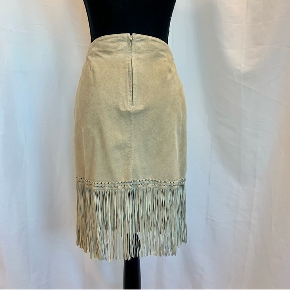 DANIER Leather cream beige suede fringe jacket skirt set S/8/10 western cowgirl - Picture 6 of 10